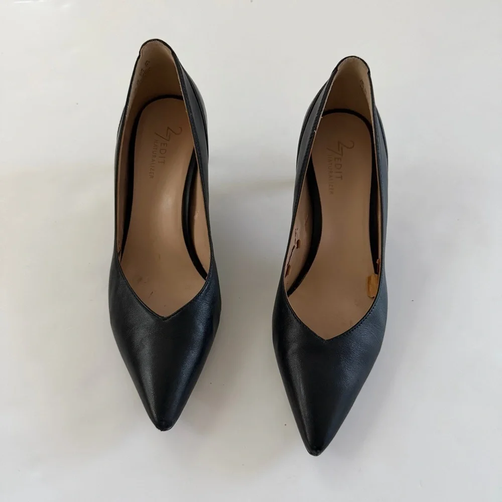 27 Edit Naturalizer Classic Black Leather Heels Pointed Toe Pumps Size 7